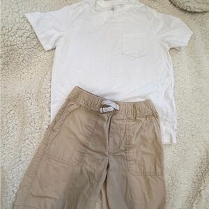 White T-Shirt and Tan Shorts Set